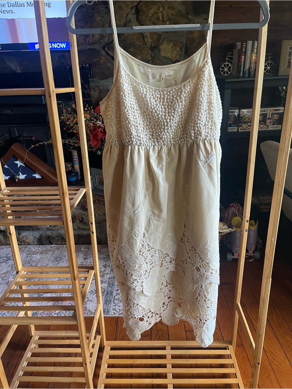 A'Reve Cream Crochet & Lace Midi Dress with Adjustable Straps